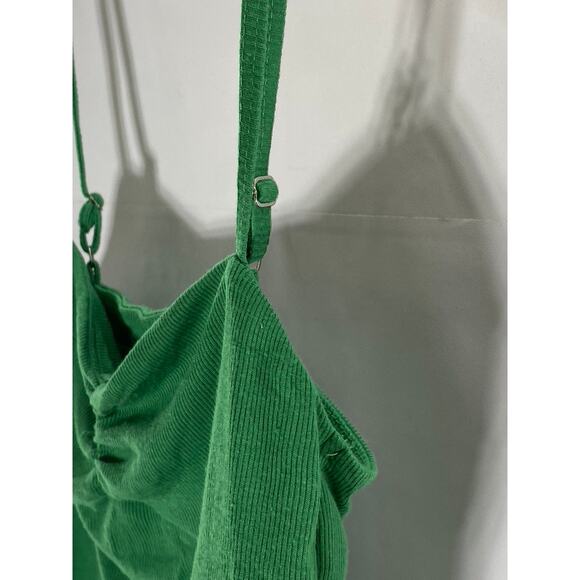 SUN-DEH Women's Dark Green Sweetheart Neck Adjustable Strap Ribbed Crop Top SZ S - Picture 4 of 10